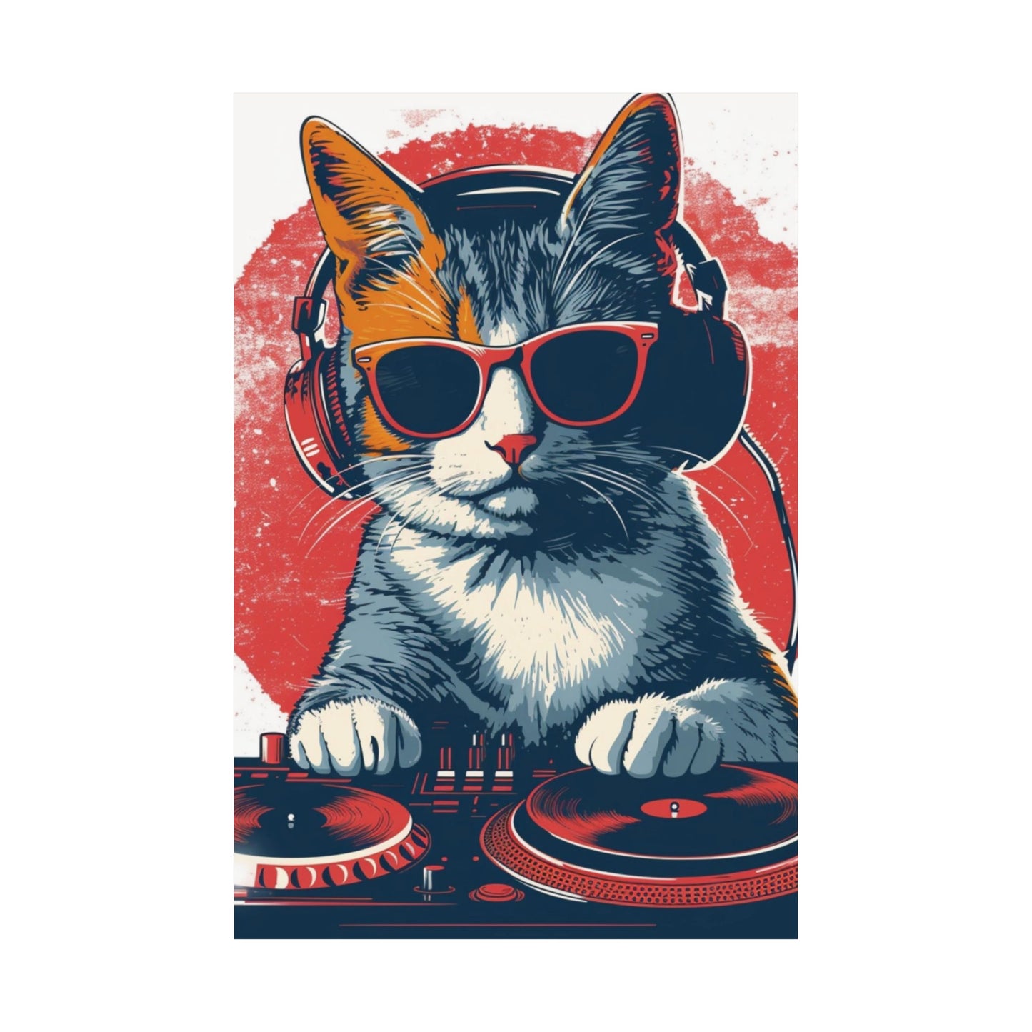Retro DJ Cat Printed Poster