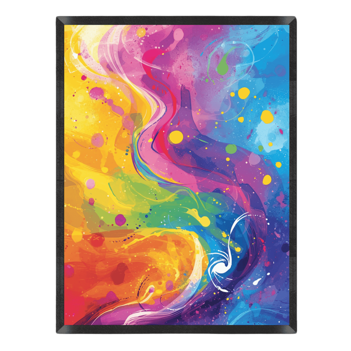 Colorful abstract art print with swirling colorful patterns.