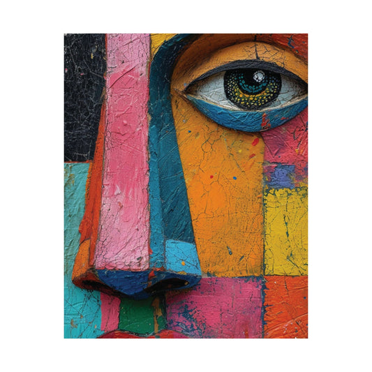 Color Block Face Art Printed Poster