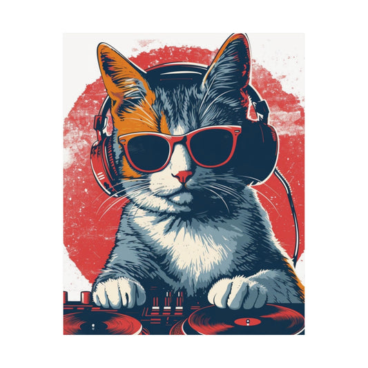 Retro DJ Cat Printed Poster