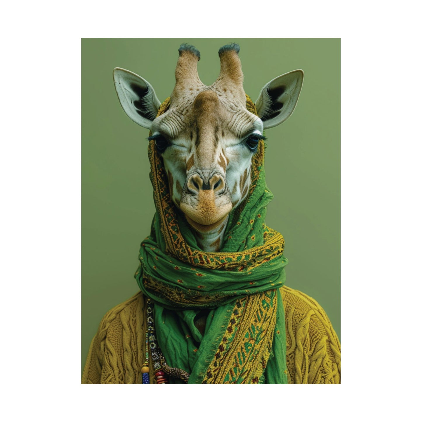 Green Giraffe Printed Poster