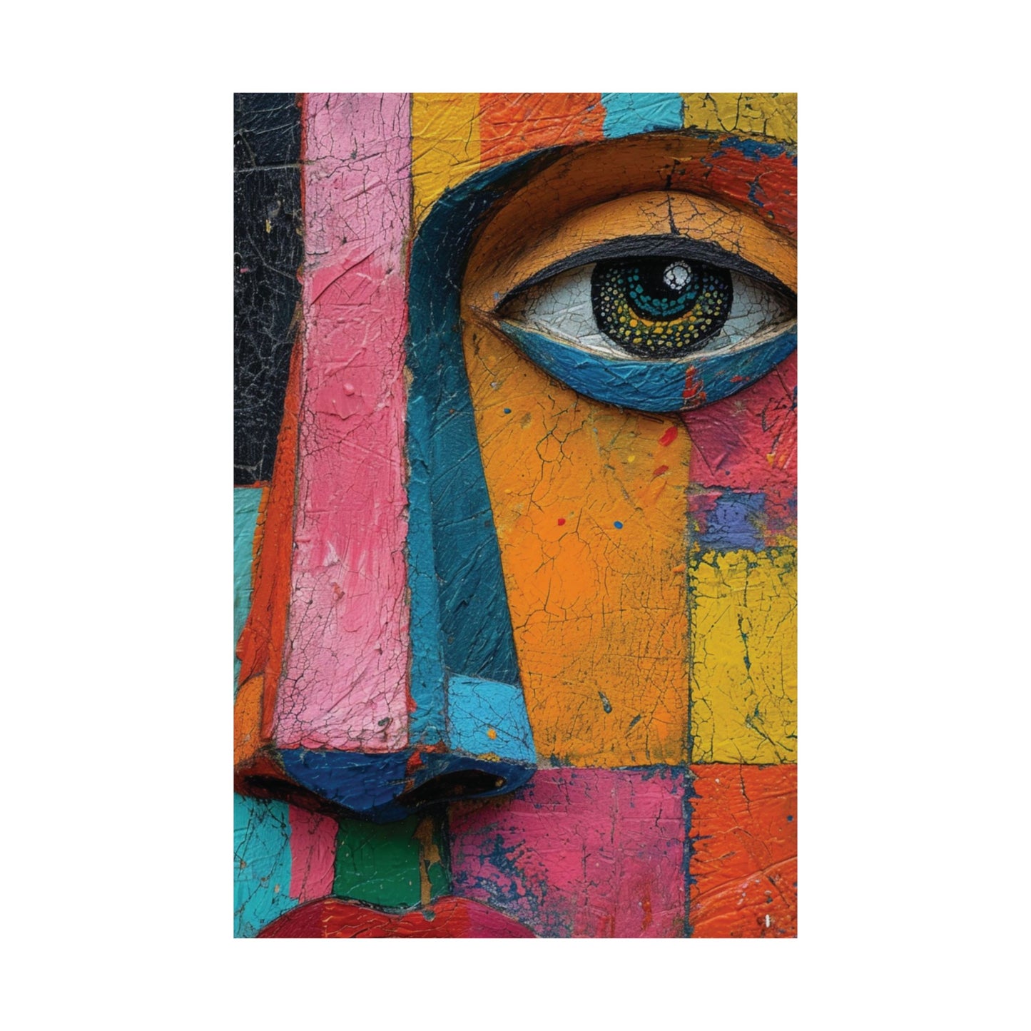Color Block Face Art Printed Poster