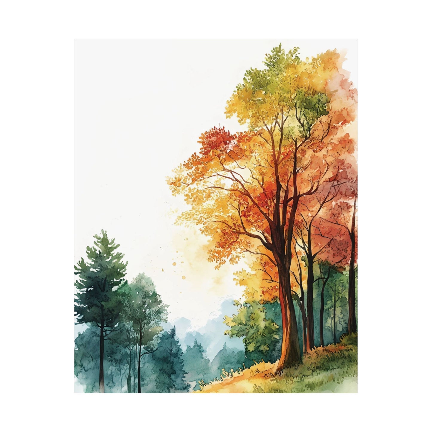 Autumn Watercolor Forest Printed Poster
