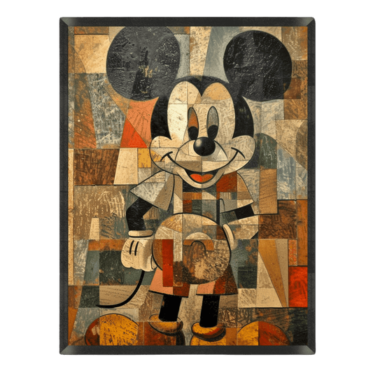 Mickey Mouse artwork in a mosaic style with geometric shapes