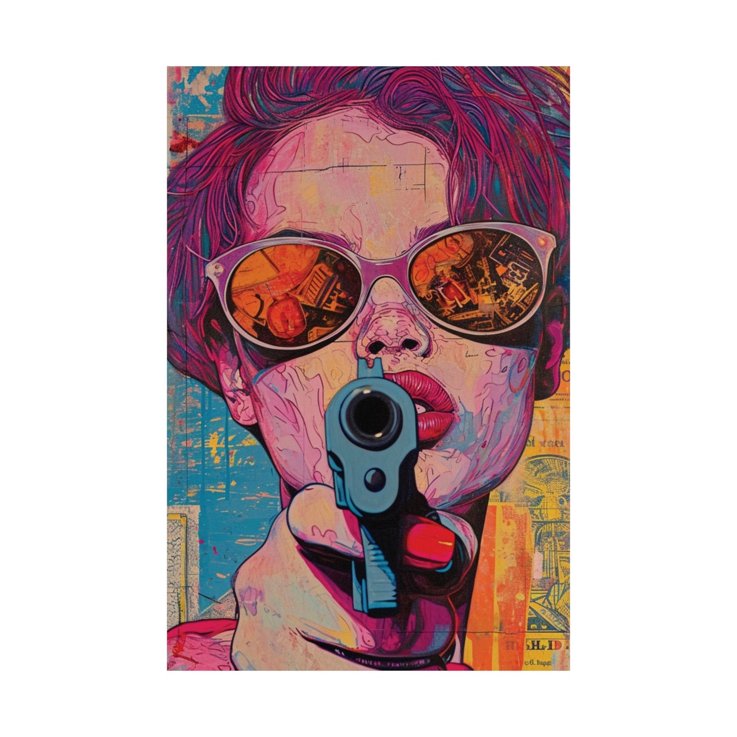 Pop Art Woman with Gun Printed Poster