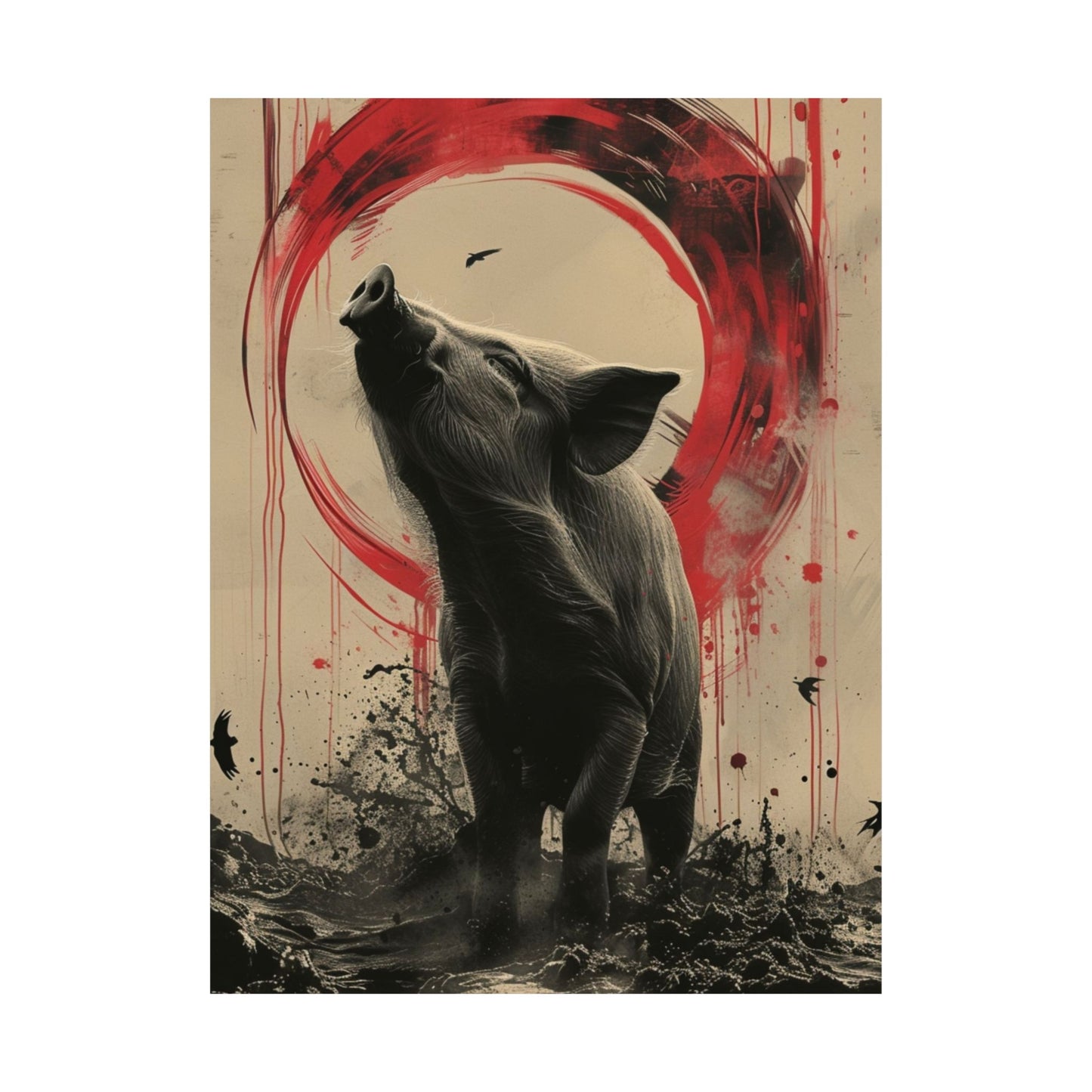 Midnight Wild Boar Printed Poster