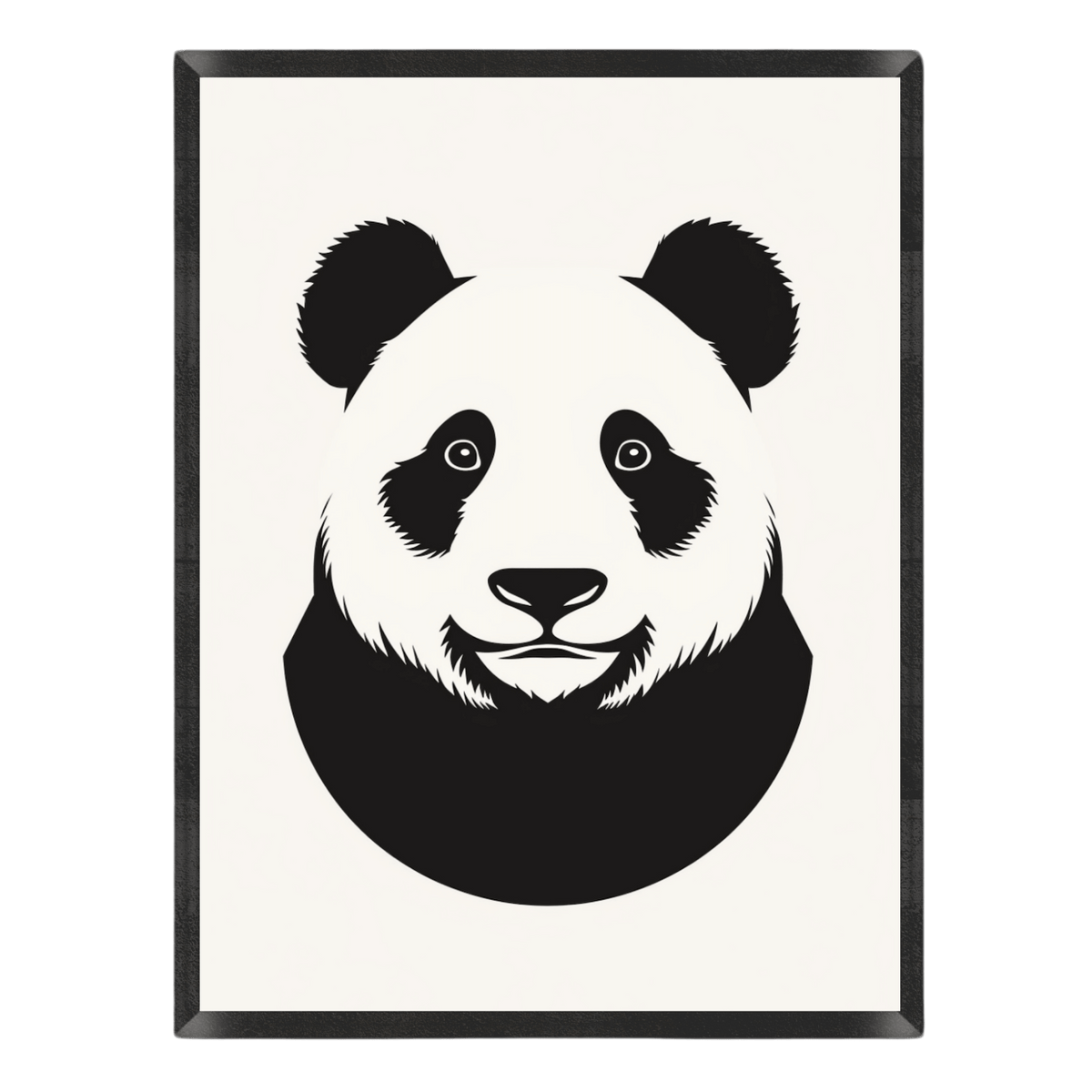 Framed black and white illustration of a panda bear on a white background