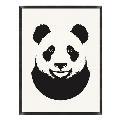 Framed black and white illustration of a panda bear on a white background
