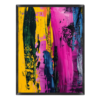 Abstract art print with colorful brush strokes on a black background