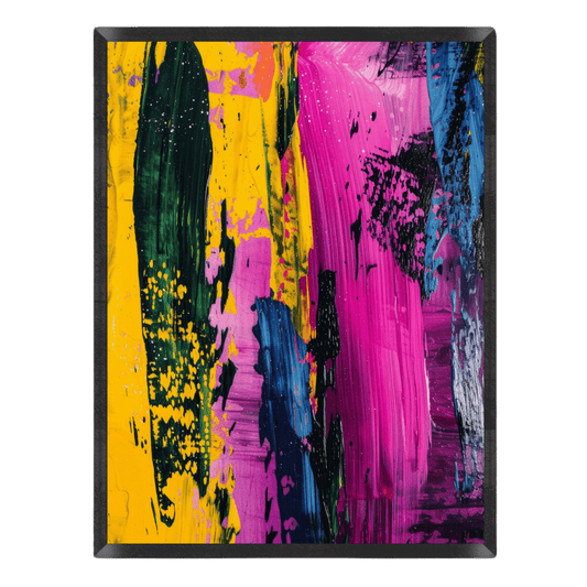 Abstract art print with colorful brush strokes on a black background