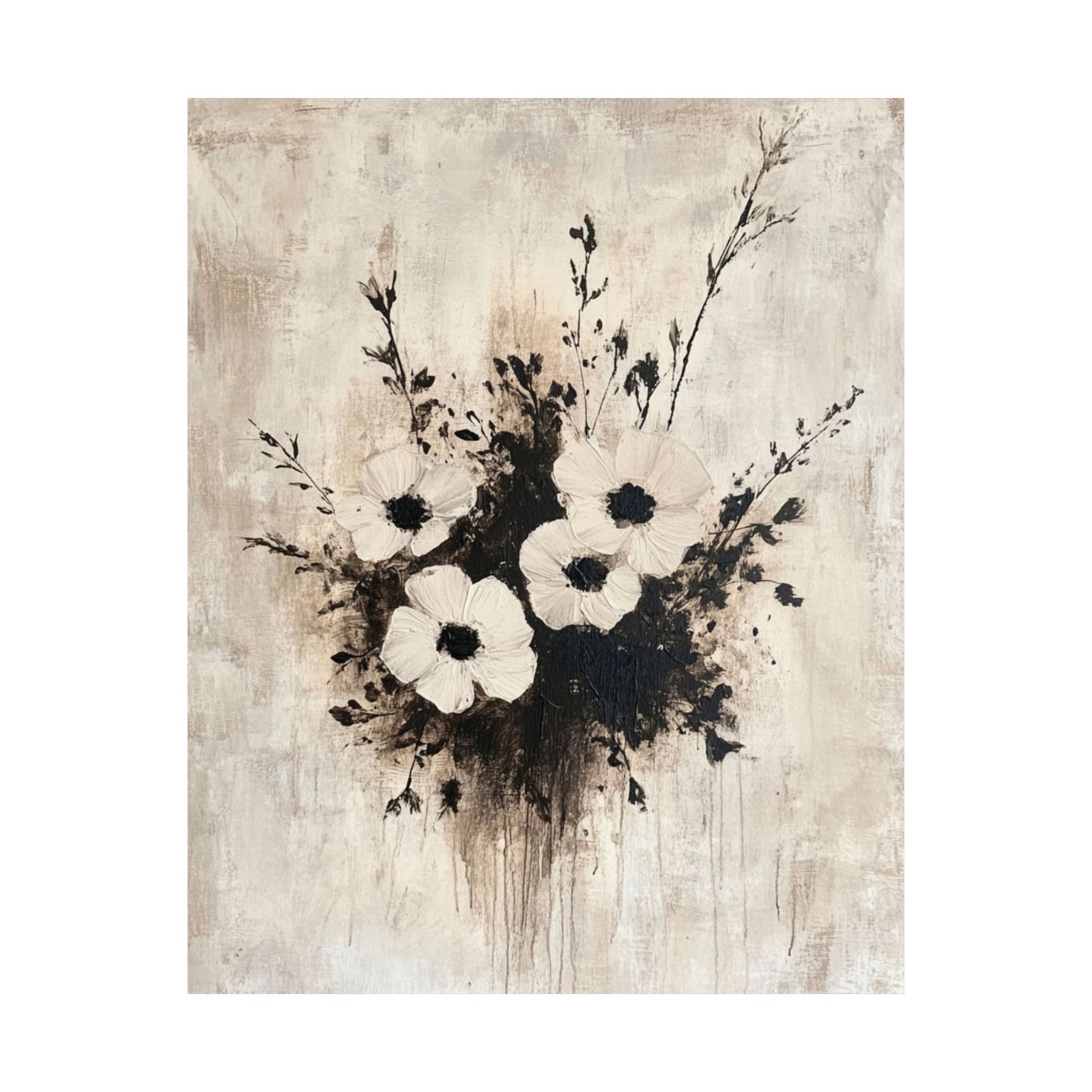 Monochrome Anemone Bouquet Poster