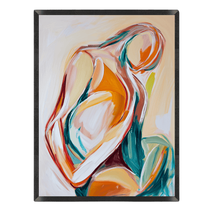 Abstract art painting with vibrant colors on a beige background