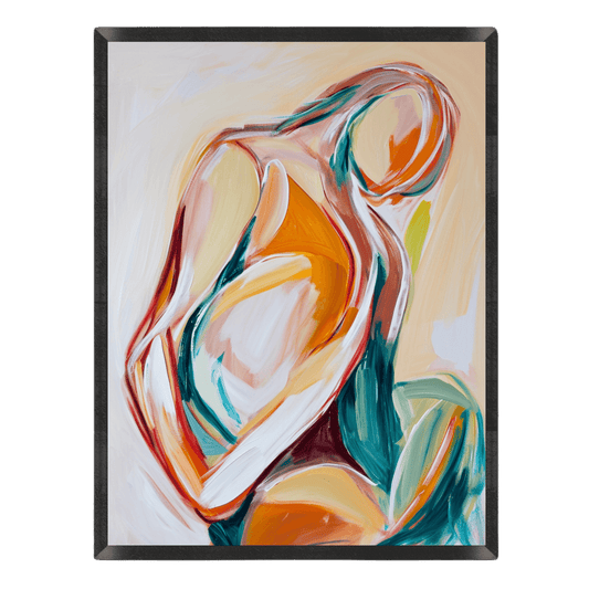 Abstract art painting with vibrant colors on a beige background