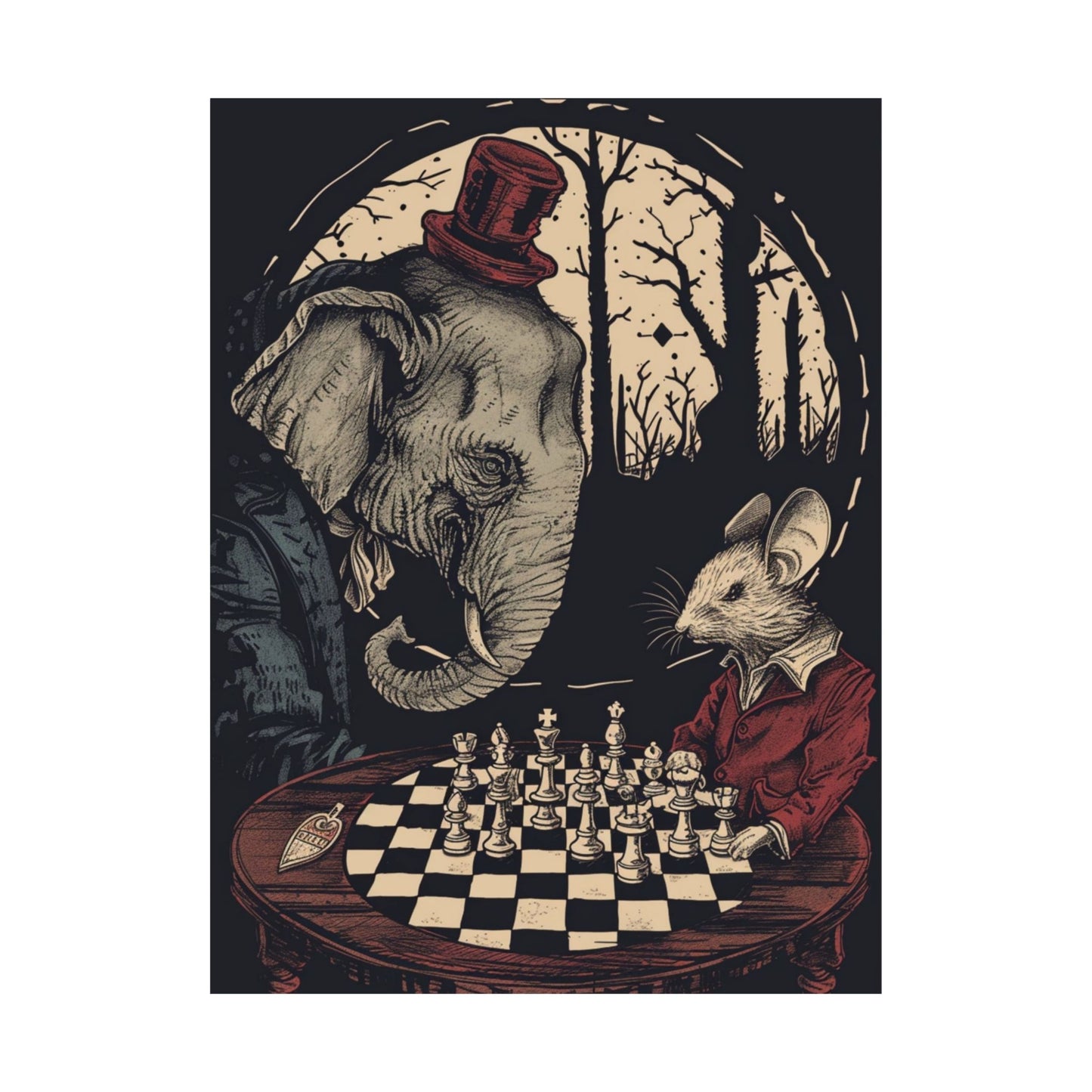 Elephant, Mouse, Chess Printed Poster