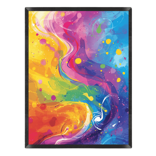 Colorful abstract art print with swirling colorful patterns.