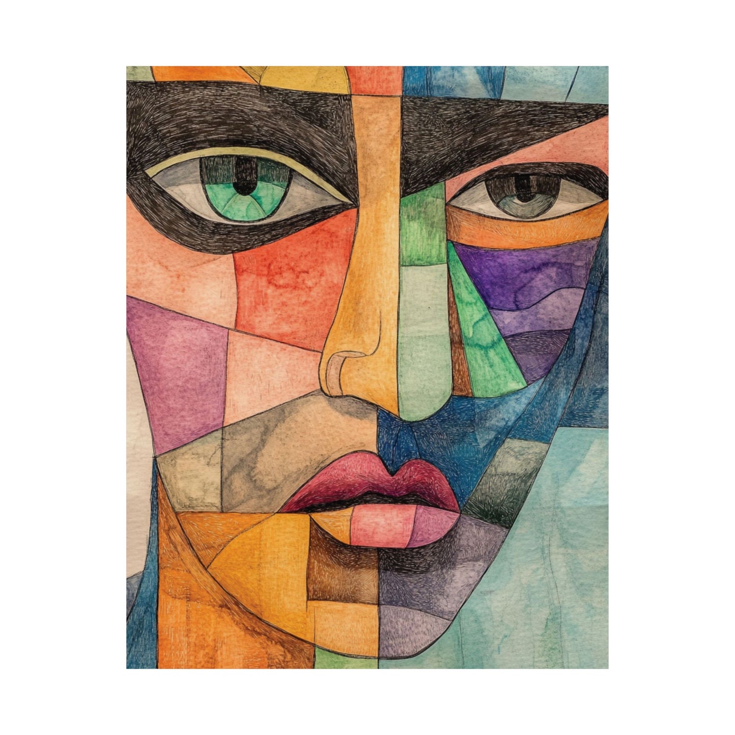 Colorful Patchwork Face Wall Art Poster