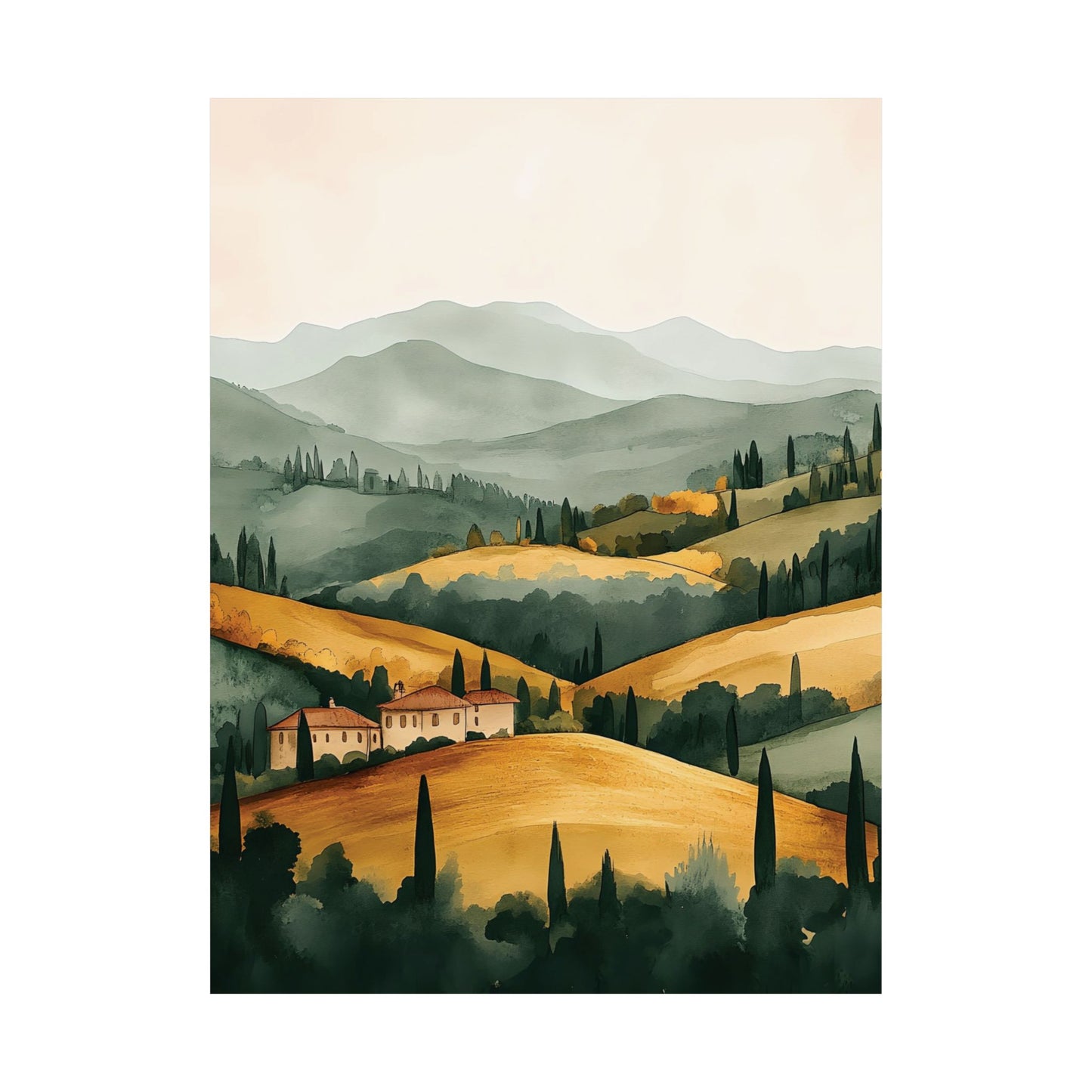 Rolling Valley Watercolor Printed Poster