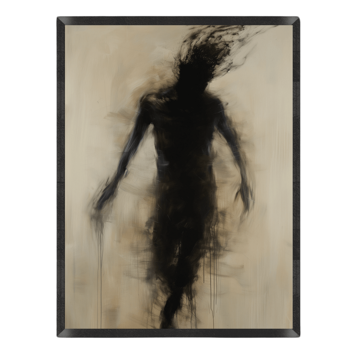 Abstract artwork of a figure on a textured beige background