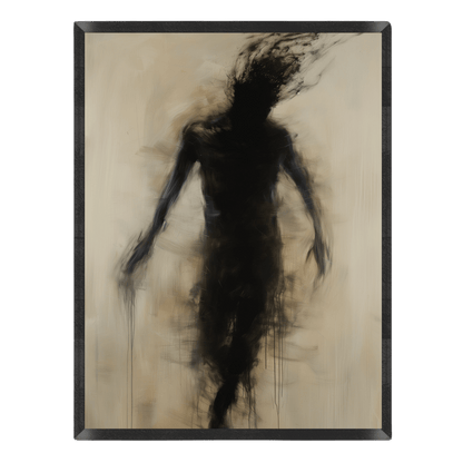 Abstract artwork of a figure on a textured beige background