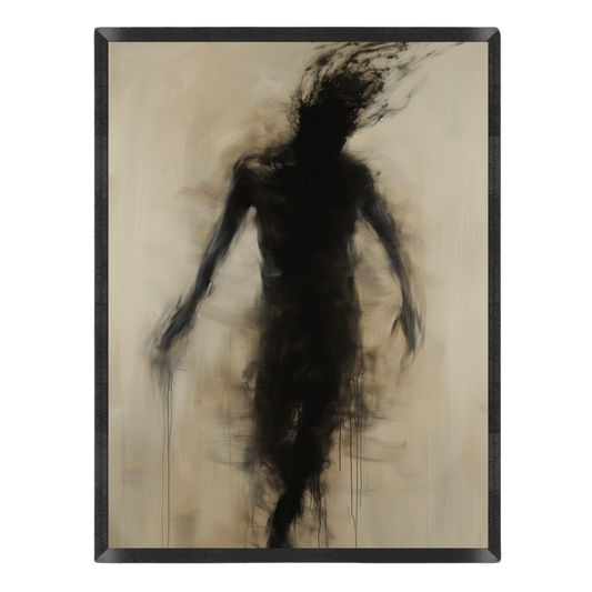 Abstract artwork of a figure on a textured beige background