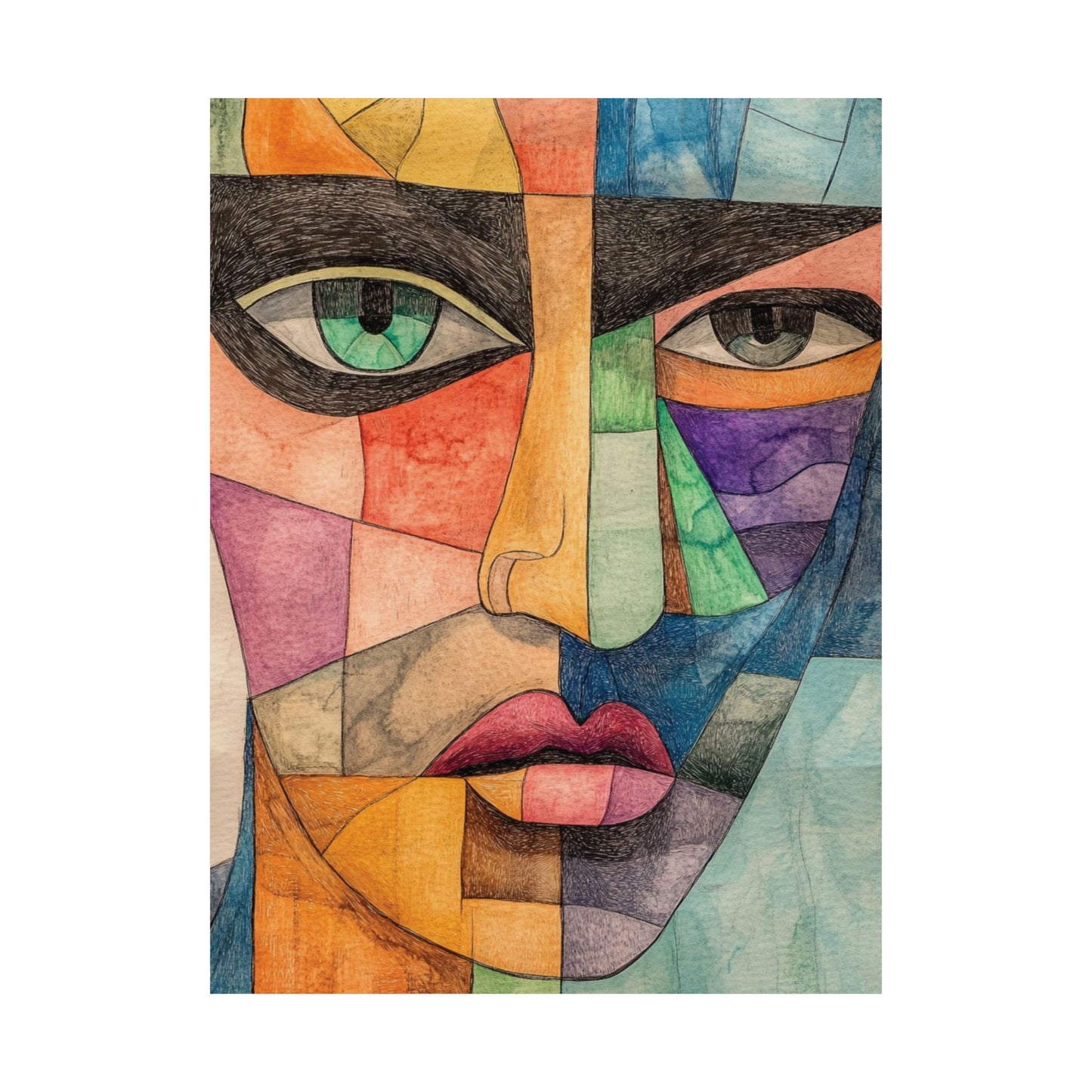 Colorful Patchwork Face Wall Art Poster