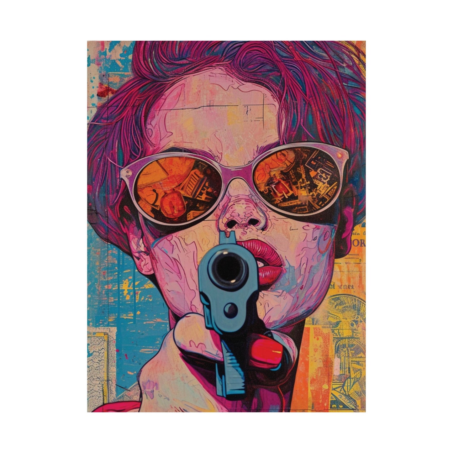 Pop Art Woman with Gun Printed Poster
