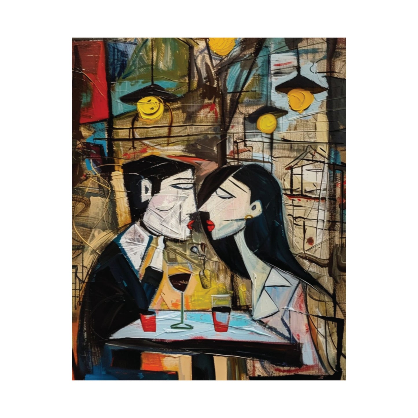 Couple at Wine Bar Printed Poster
