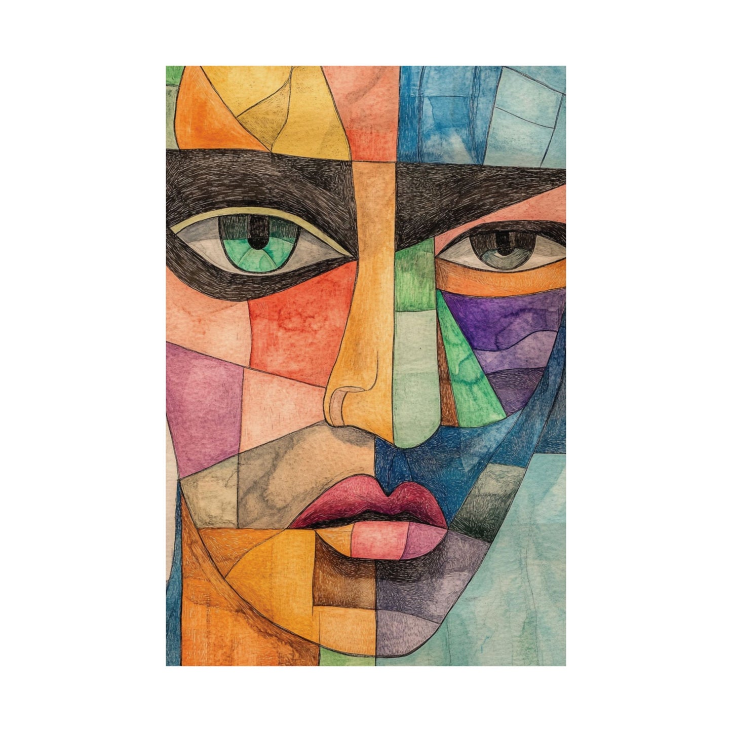 Colorful Patchwork Face Wall Art Poster