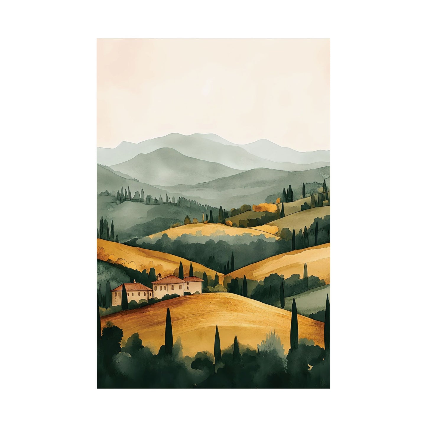 Rolling Valley Watercolor Printed Poster