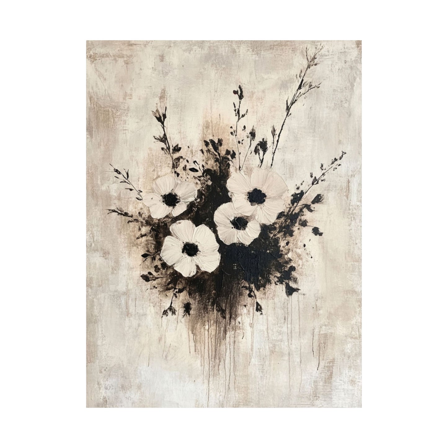 Monochrome Anemone Bouquet Poster