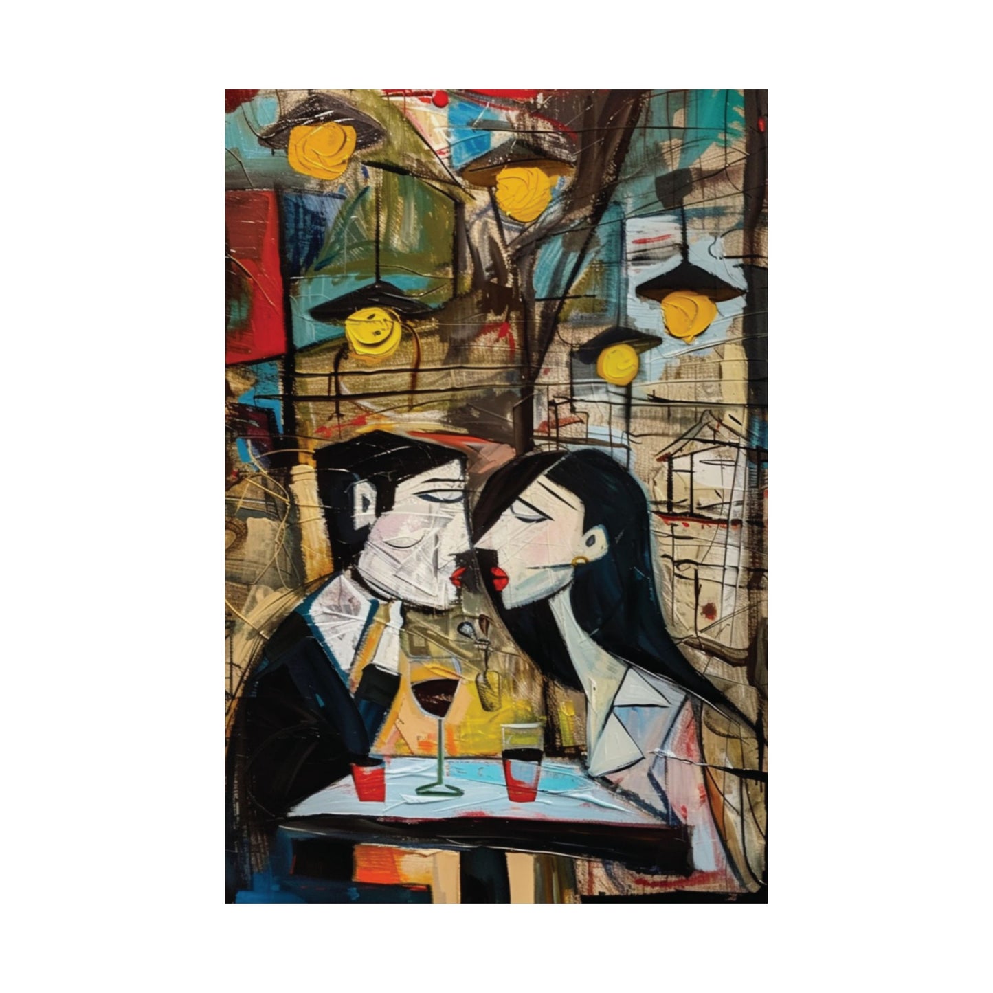 Couple at Wine Bar Printed Poster