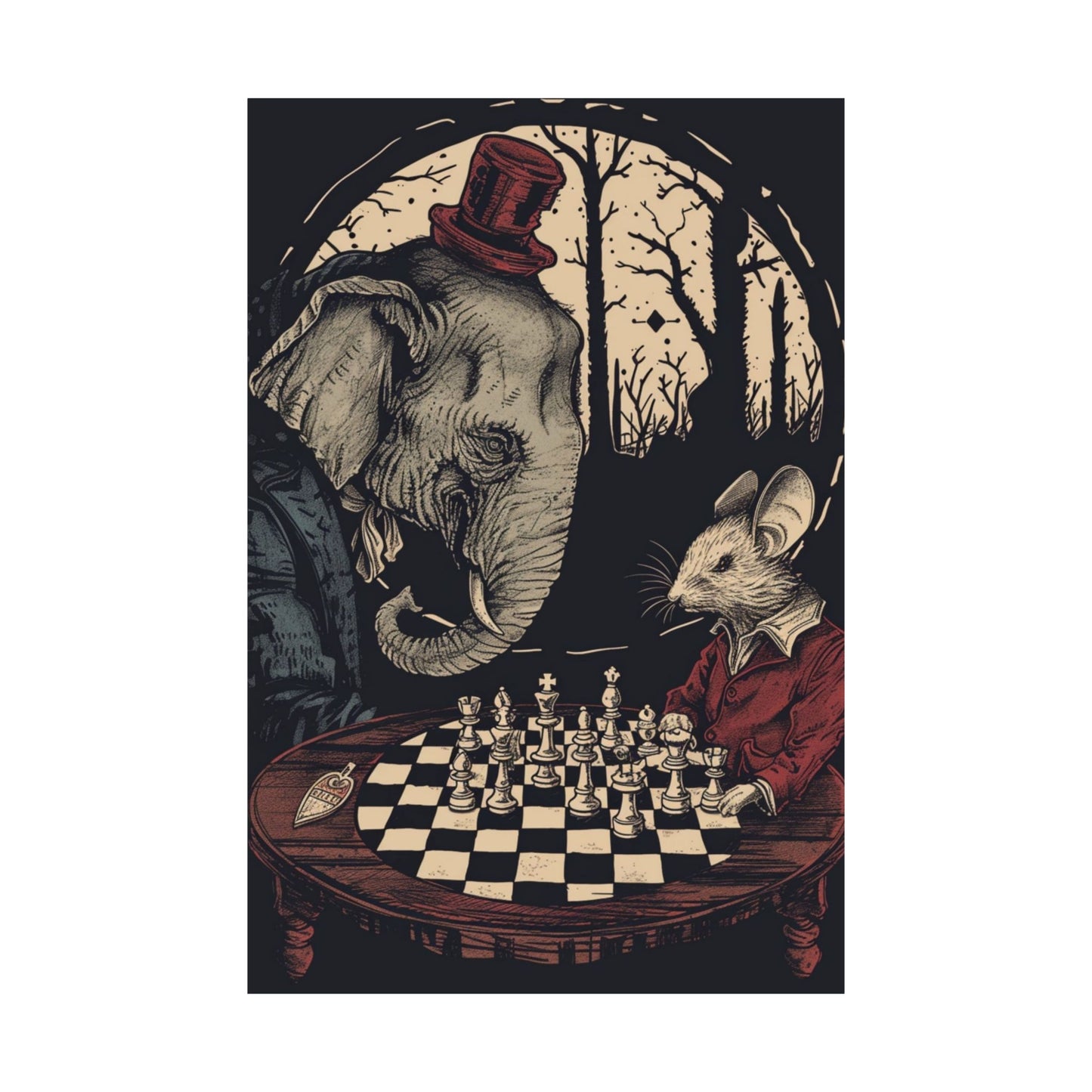 Elephant, Mouse, Chess Printed Poster