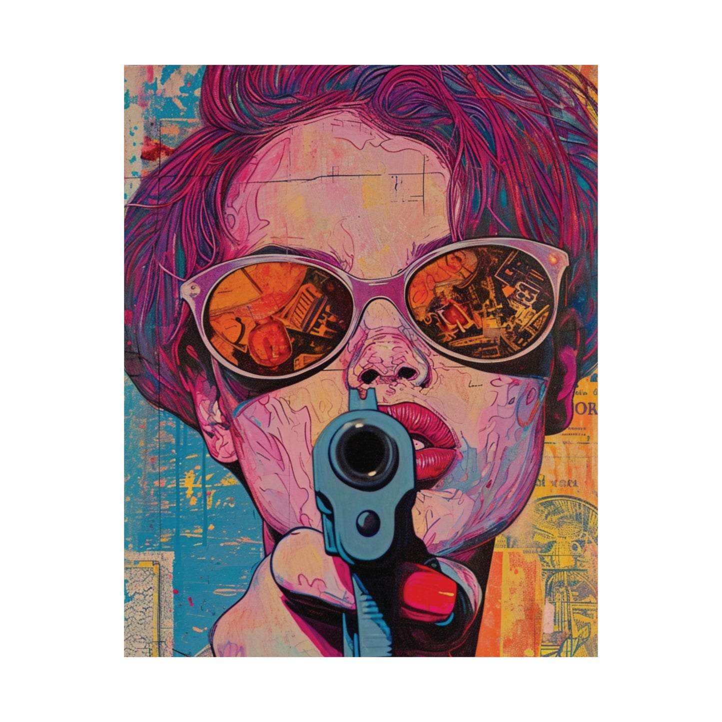 Pop Art Woman with Gun Printed Poster