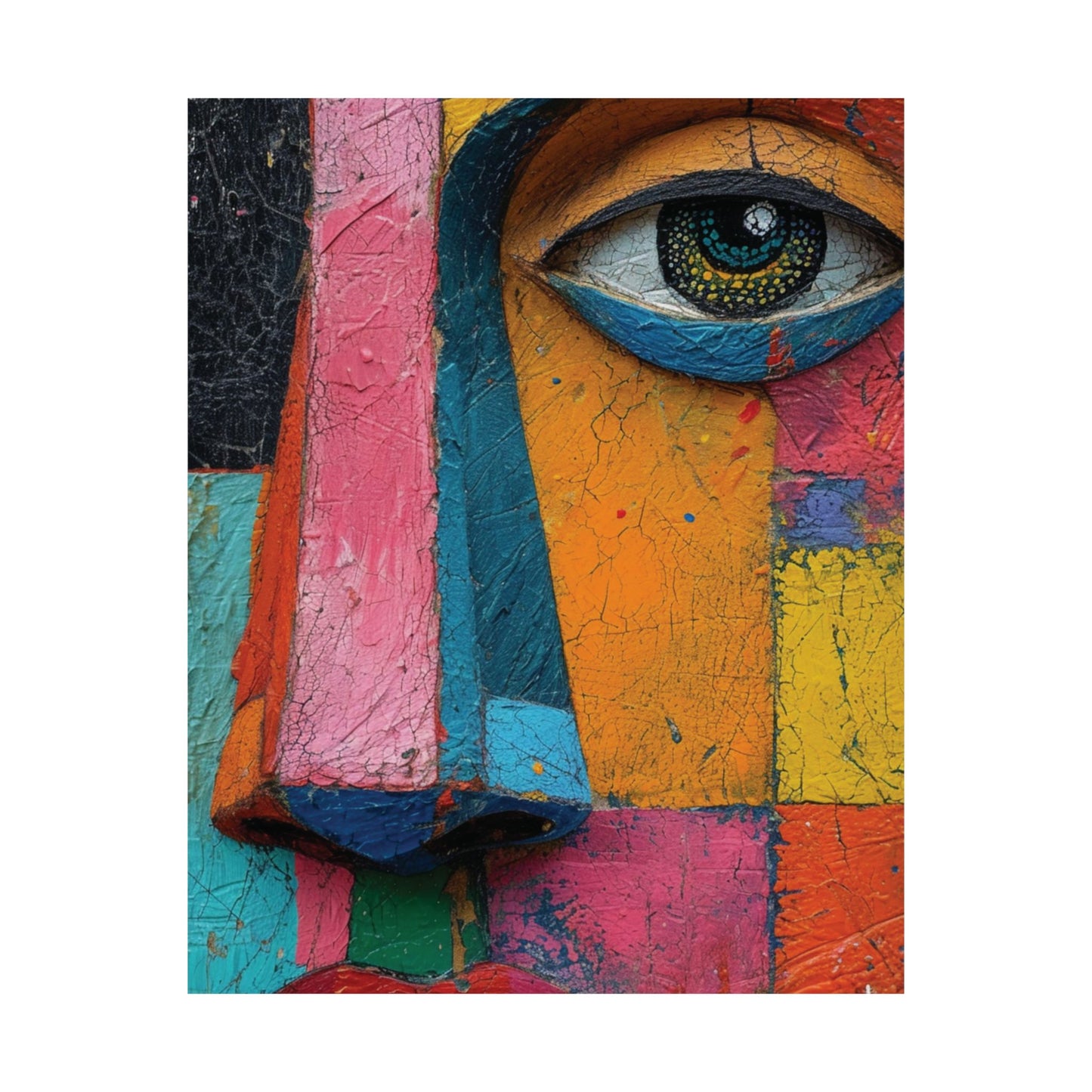 Color Block Face Art Printed Poster