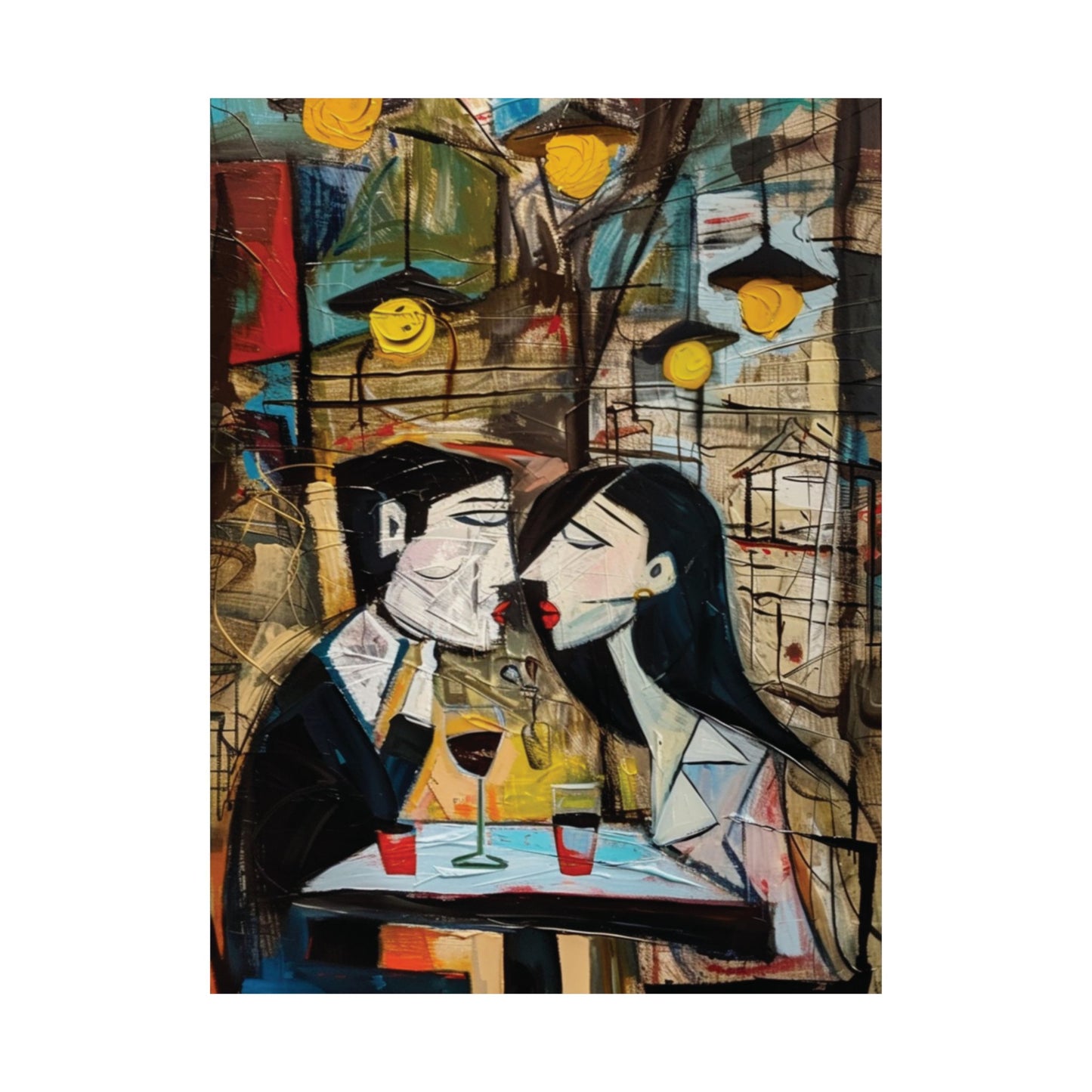 Couple at Wine Bar Printed Poster