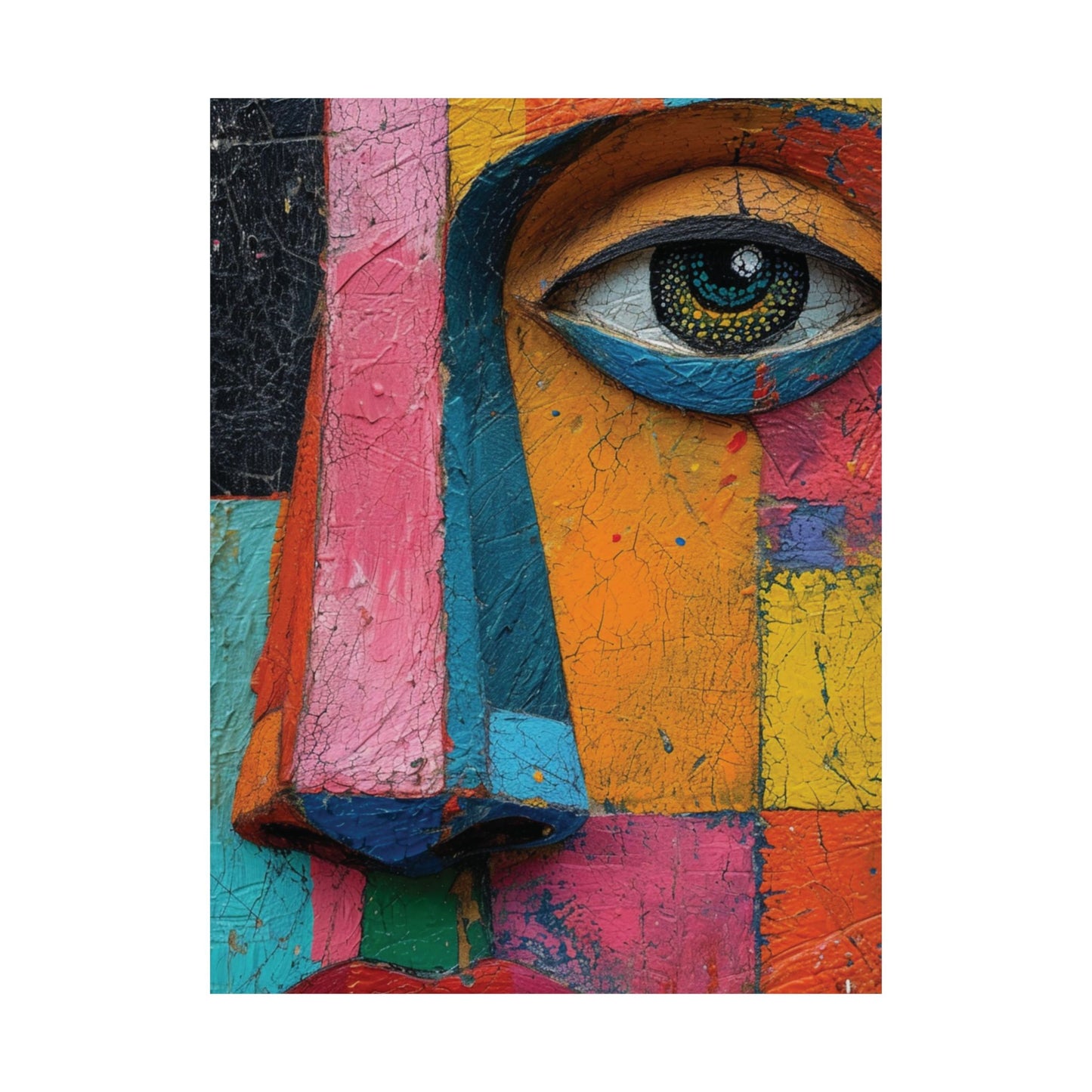 Color Block Face Art Printed Poster