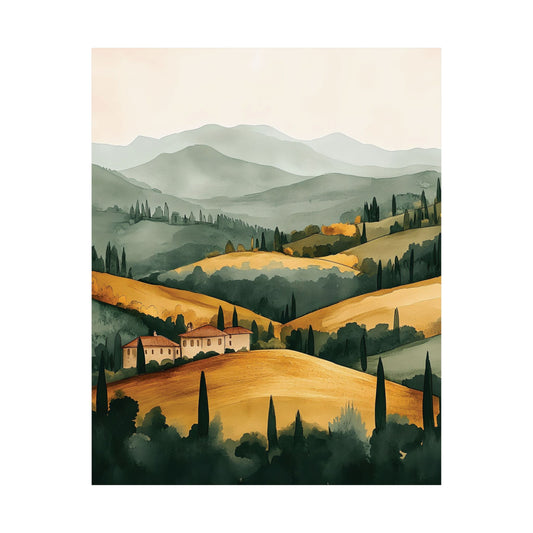 Rolling Valley Watercolor Printed Poster