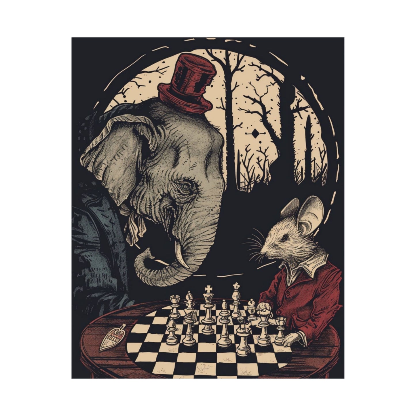 Elephant, Mouse, Chess Printed Poster