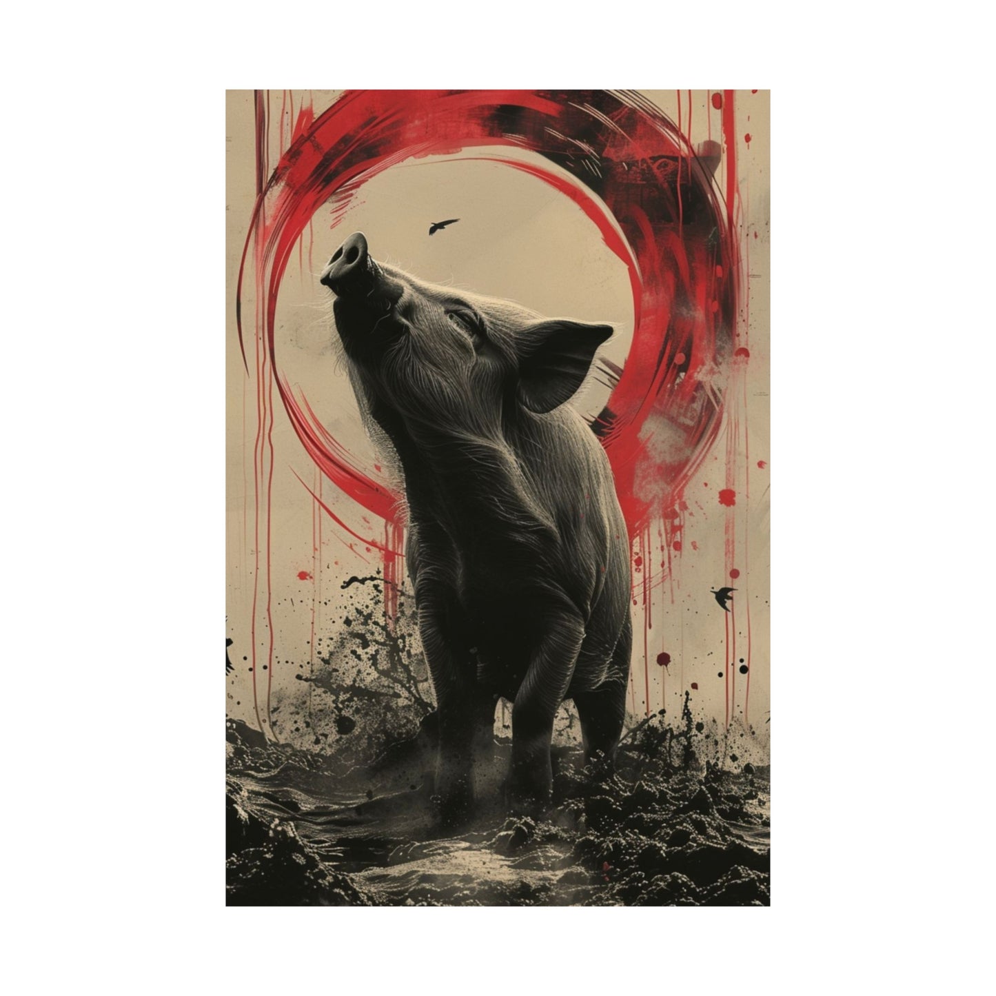 Midnight Wild Boar Printed Poster